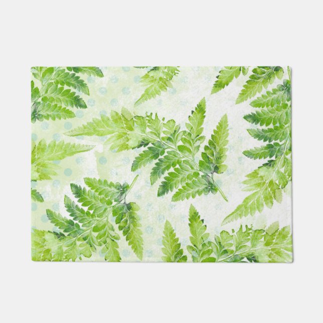 Green Fern Beautiful Spring Summer Leaves Doormat (Front)