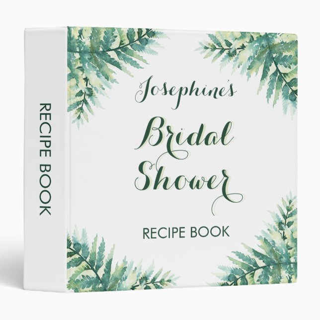 Green Fern Bridal Shower Recipe Binder (Front/Spine)