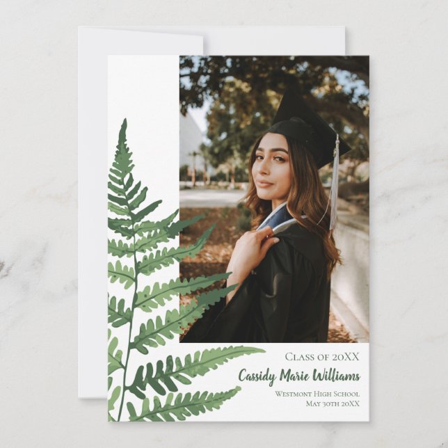 Green Fern Elegant Plants Graduation Announcement (Front)