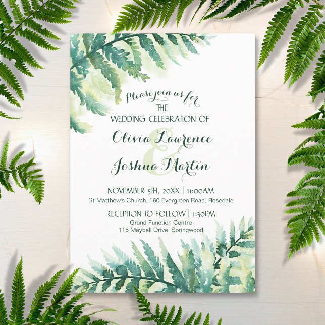 Green Fern Foliage Watercolor Wedding Invitation (Creator Uploaded)