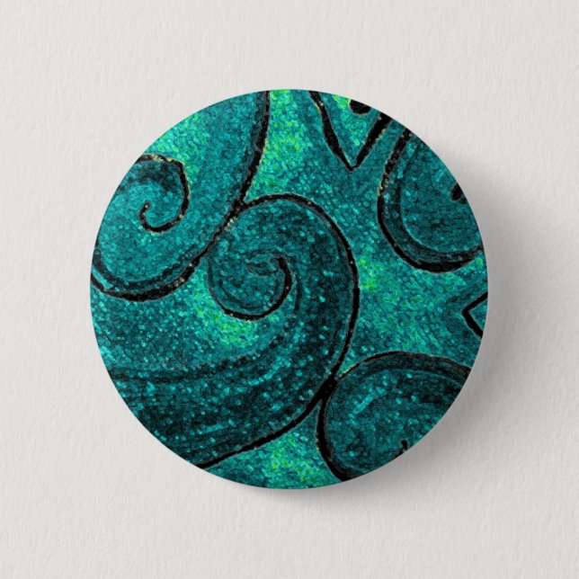 Green fern frond, Koru, Sparkly Effect 2 Inch Round Button (Front)