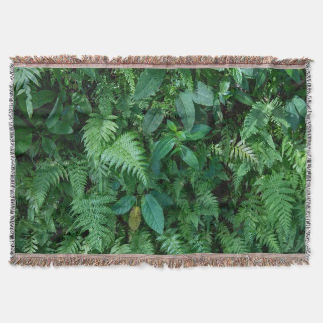 Green Fern Grass Foliage Texture Throw Blanket (Front)