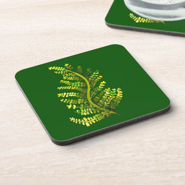 Green fern leaf plant art coaster (Left Side)
