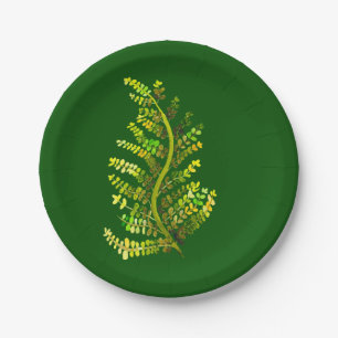 Green fern leaf plant art paper plate