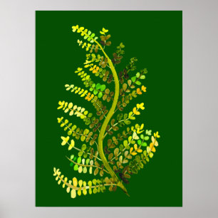 Green fern leaf plant art poster