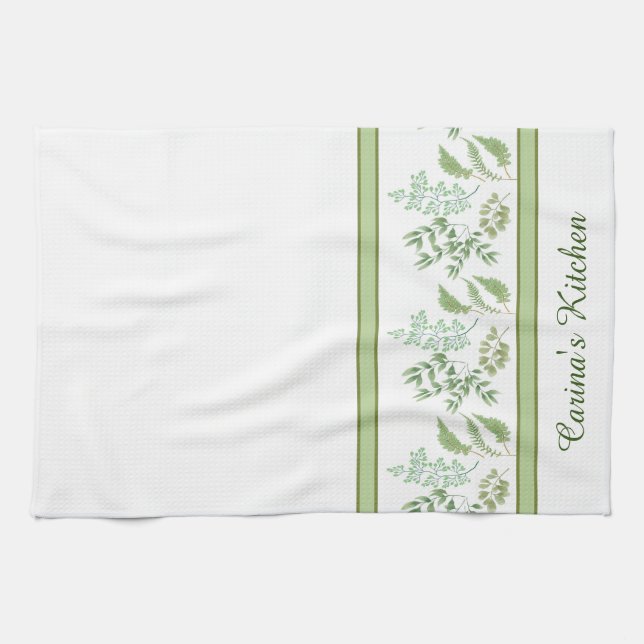 Green Fern Leaves Pattern  Kitchen Towel (Horizontal)