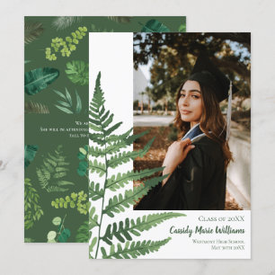 Green Fern Plants on White Graduation Announcement