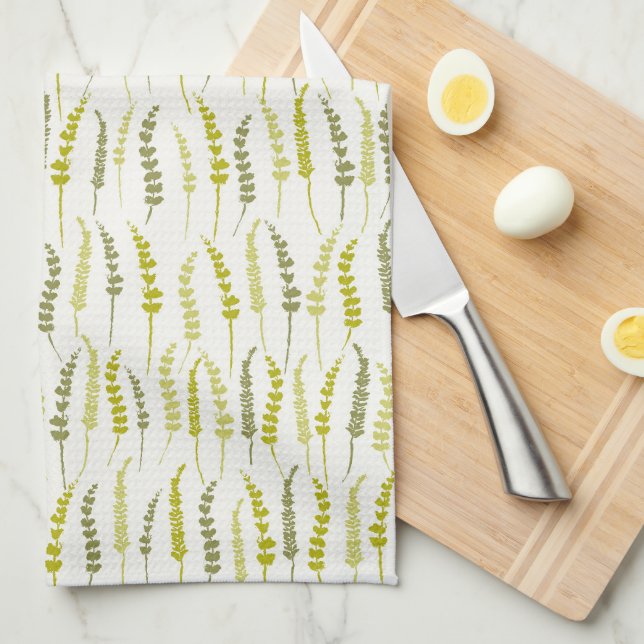 Green Fern Print for Natural Kitchen Kitchen Towel (Quarter Fold)