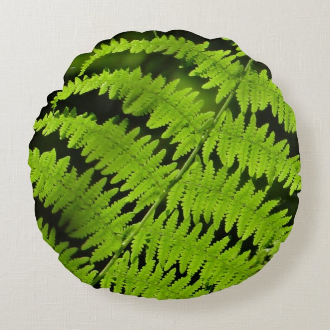 Green fern round pillow (Front)