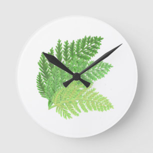 Green Fern Trio Round Clock