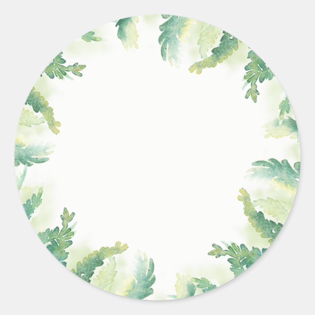 Green Fern Watercolor Blank Wedding Favour Sticker (Front)