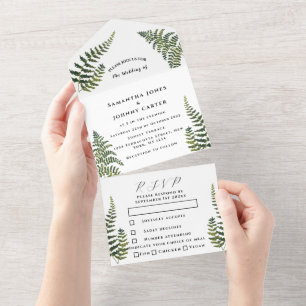 Green Fern Watercolor Foliage Botanical Wedding Al All In One Invitation