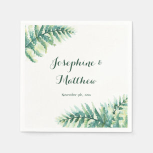 Green Fern Watercolor Foliage Leaves Wedding Napkin