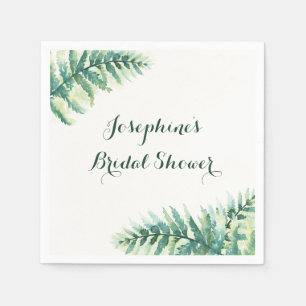 Green Fern Watercolor Personalized Bridal Shower Napkin