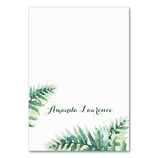 Green Fern Watercolor Place Cards (Front)