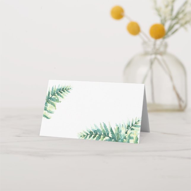 Green Fern Watercolor Wedding Place Card (Front)