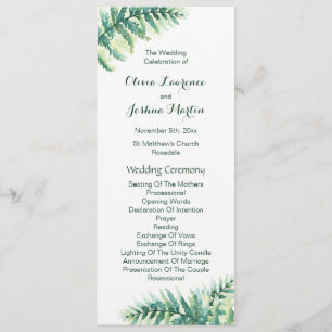 Green Fern Watercolor Wedding Programs