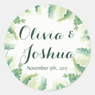 Green Fern Watercolor Wedding Stickers