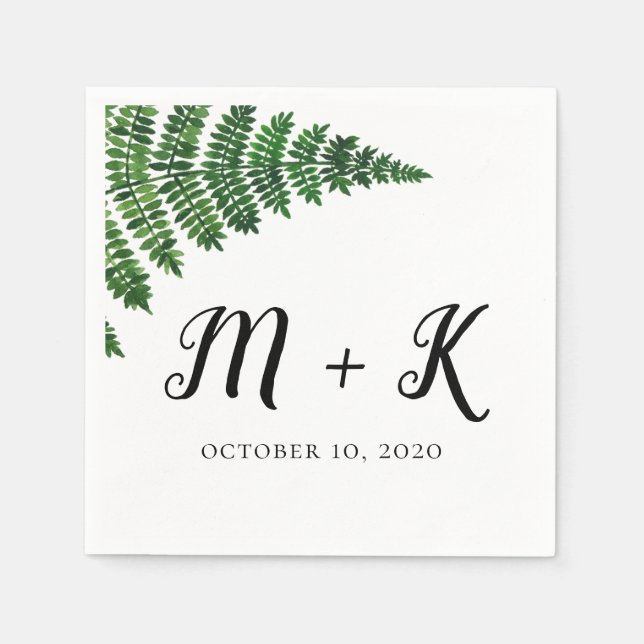 Green fern wedding. Forest botanical watercolor Napkin (Front)