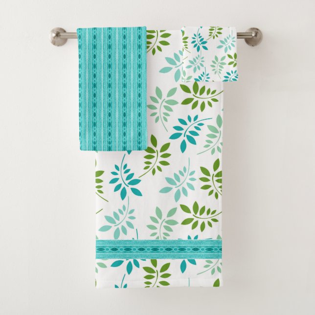 Green Ferns and Ribbons Bath Towel Set (Insitu)