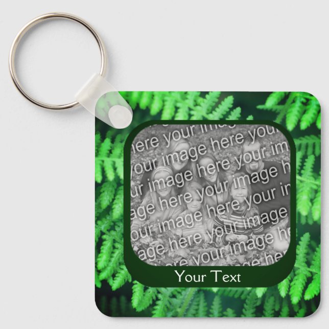 Green Ferns Frame Personalized Photo  Keychain (Front)