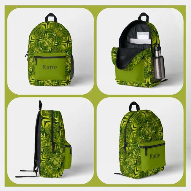 Green Ferns Kaleidoscope Boho Chic Abstract Printed Backpack (Creator Uploaded)