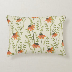 Green ferns, orange flowers, nature. accent pillow
