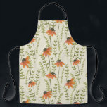Green ferns, orange flowers, nature. apron<br><div class="desc">A garden of green ferns brightened by orange flowers on off-white background. Pretty nature floral seamless Vintage pattern. Great for home decor, fabric, wallpaper, gift wrap, stationery, etc. Fern-filled vintage elegance. Orange blooms on a beige background for décor. Serene fern garden with a touch of orange delight. Ferns, Green, Nature,...</div>