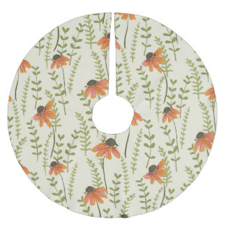 Green ferns, orange flowers, nature. brushed polyester tree skirt
