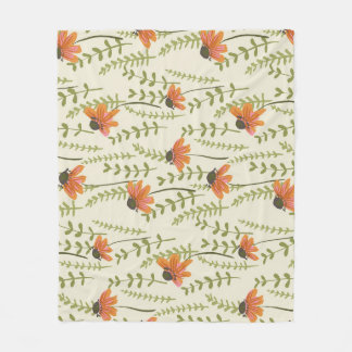 Green ferns, orange flowers, nature. fleece blanket