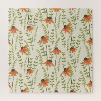 Green ferns, orange flowers, nature. jigsaw puzzle