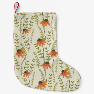 Green ferns, orange flowers, nature. small christmas stocking