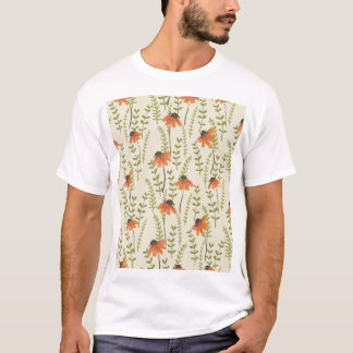 Green ferns, orange flowers, nature. T-Shirt