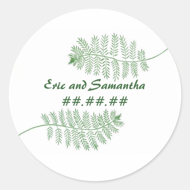 Green Ferns, Save the date Wedding stickers (Front)
