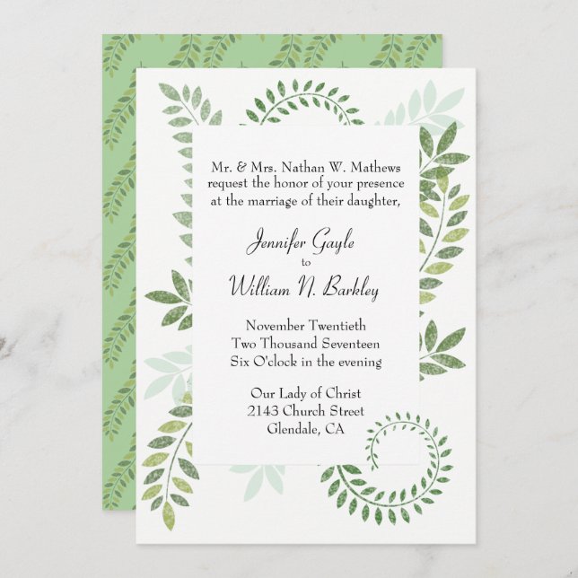 Green Ferns Wedding Invitation (Front/Back)