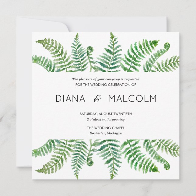 Green ferns wedding invitation (Front)