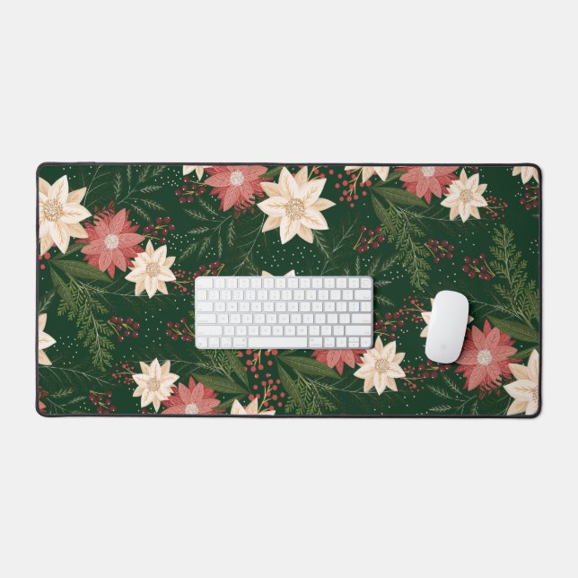 green festive botanical christmas holiday desk mat (Keyboard & Mouse)