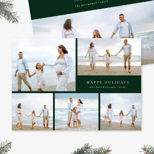 Green Festive Christmas Elegant Five Photo Holiday Card
