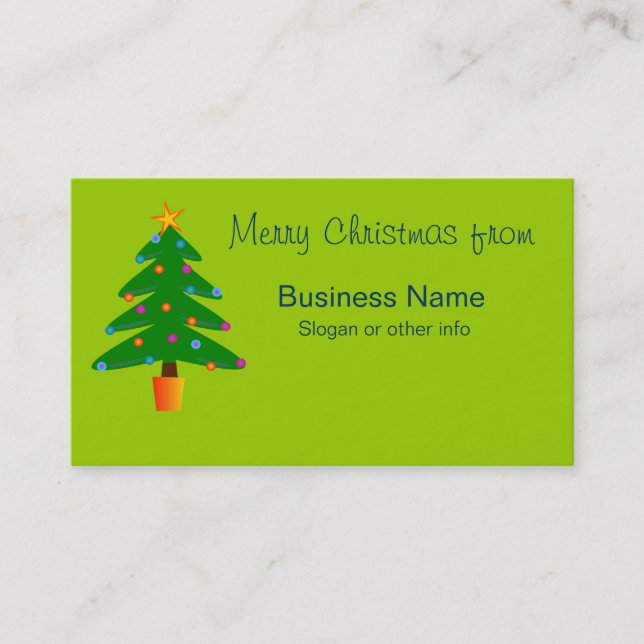 Green Festive Christmas Tree Business Card (Front)