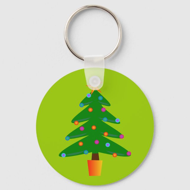 Green Festive Christmas Tree Keychain (Front)