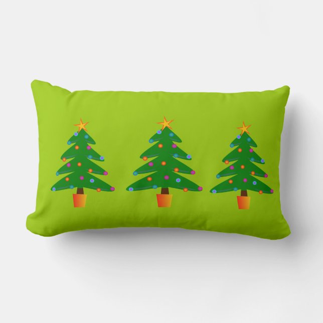 Green Festive Christmas Tree Lumbar Pillow (Front)
