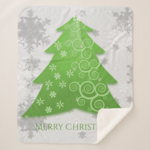 Green Festive Christmas Tree Sherpa Blanket