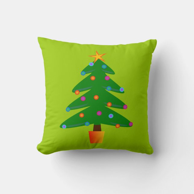 Green Festive Christmas Tree Throw Pillow (Front)
