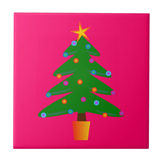 Green Festive Christmas Tree Tile (Front)