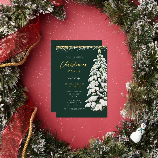 Green Festive Gold Snow Tree Christmas Party  (Insitu)