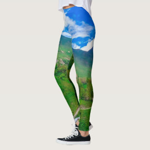 Green Field Caucuses Mountains Nature Georgia Leggings