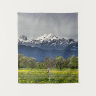 Green field with snowy alps tapestry