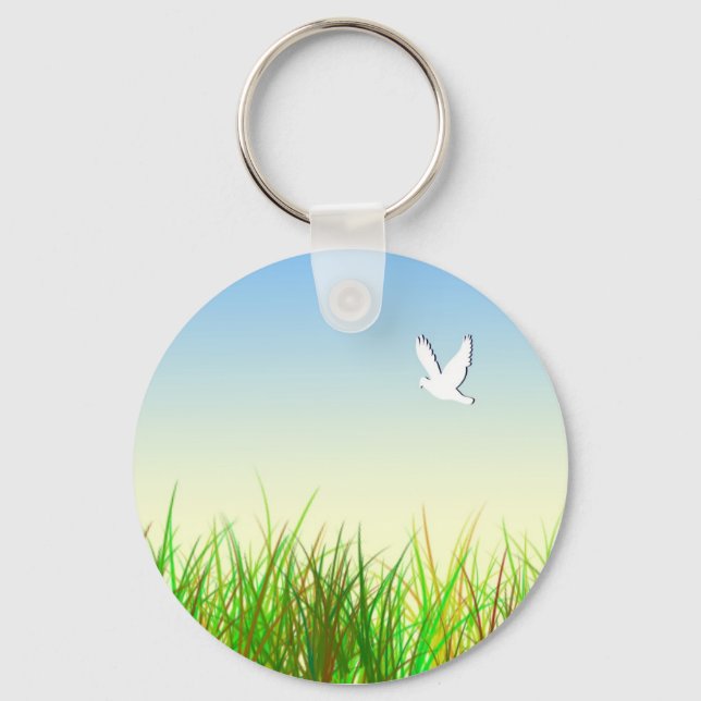 Green field with White dove Keychain (Front)