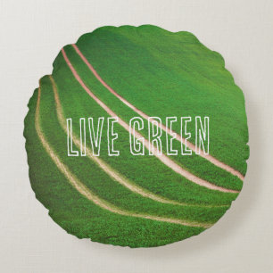 Green fields round pillow