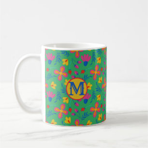 Green Fiesta Floral Customized Initial Coffee Mug